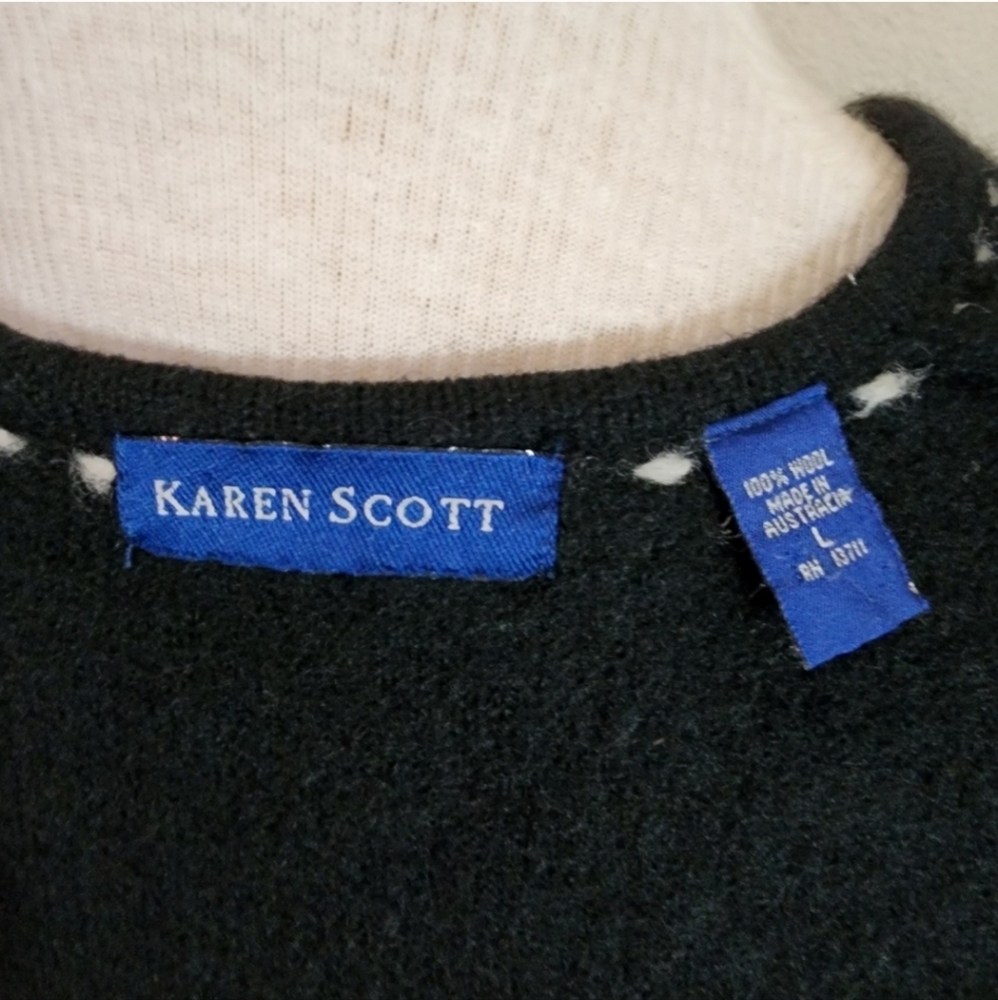 Karen Scott 100% Wool Cardigan Black Size L - Picture 14 of 17